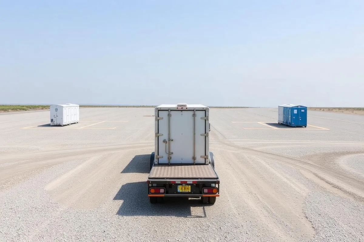 Gravel staging area with a delivery trailer and open placement space